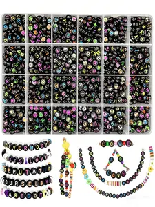 1200pcs Acrylic Letter Set, 24 Grids 4x7mm Acrylic Alphabet Beads Box with Elastic Thread, Bead Assortment, Customizable Beads, DIY Jewelry Making Kit