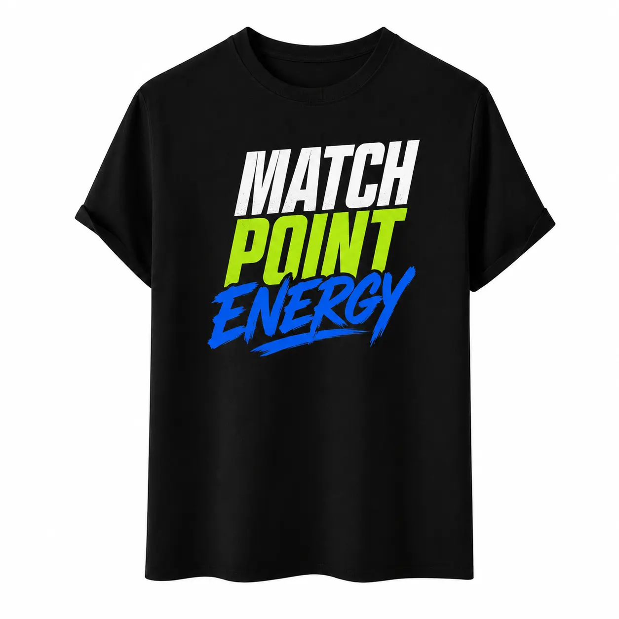 Unisex Cotton Short-Sleeve Tennis T-Shirt - Match Point Energy, 3-Color Brush Stroke, Bold Text, Motivational Graphic, Casual Athlete Tee