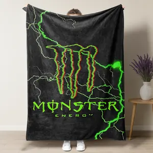 Monster Energy Claw Mark M Pattern Flat Velvet Blanket, Street-style, Hardcore Blanket,1 Count Soft Warm Napping Blanket for Home Office Travel Camping