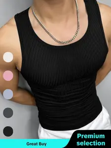 INCERUN Mens Summer Sleeveless Round Neck Tank Tops Vest Knitted Muscle Fit Slim Casual Tee T Shirt Blouse T-shirts
