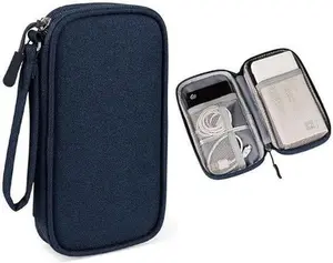 Portable Shockproof Storage Box, Premium Canvas Material Lightweight Sturdy Protection for Electronic Products, Charging Cables Earphone Cables Power Banks USB Hard Drives SD Cards, 7.48 x 4.33 x 2.16 Inch