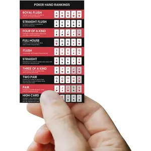 Pack of 4 Poker Hand Rankings Chart Poker Rules Cheat Sheet Cards, Quick Reference Guide for Texas Hold'em Poker Beginners