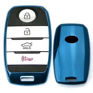 iJDMTOY Chrome Finish Blue TPU Key Fob Protective Case Cover For Kia Optima K5 Sorento Carens Forte Sportage Soul, etc