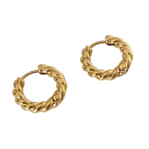 15mm Twist Small Gold Hoop Earrings for Women