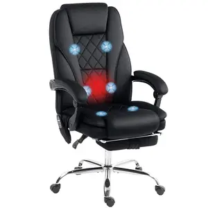 Vinsetto Velvet-feel Massage Office Chair with Foot Rest, Executive Computer Desk Chair with 6 Vibration Point and Heat, Reclining Backrest, Swivel Wheels, Adjustable Height