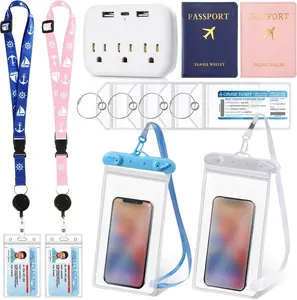 11 Pcs Cruise Accessories Kit 2 Cruise Lanyards for Ship Cards 4 Waterproof Luggage Tag Holder with Metal Loop 2 Passport Holder 2 Waterproof Phone Bags 1 Power Strip(Cute Color)