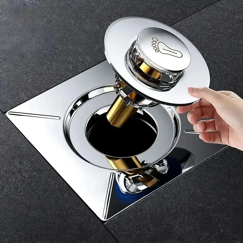 Stainless Steel Foot Operated Drain Cover, One-Button Operation, Leak Proof Design, Strong Odor Removal System, Suitable for Shower Room, Shower Accessories For Inside Shower, Shower Bath Accessories, Bathroom Essentials Accessories