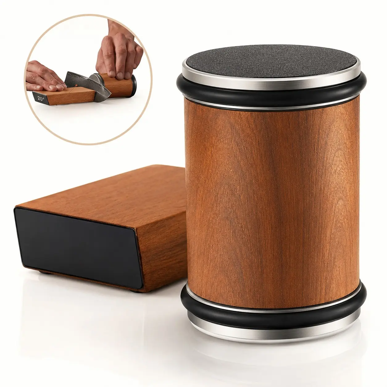 Rolling Knife Sharpener Kit with Diamond & Ceramic Discs - Professional Manual Tool for Home Kitchens, Metal-Compatible, No Battery, Works with Most Knives