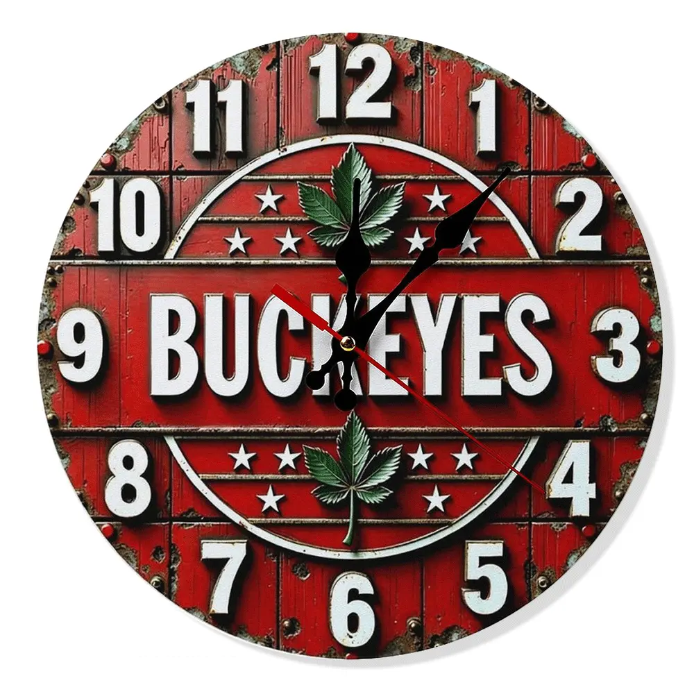 Vintage Red Wooden Wall Clock - 10/12 in Silent Non-Ticking Battery-Operated Farmhouse Shabby Chic Rustic Leaf Decor for Living Room, Bedroom, Farmhouse Shabby Chic Wall Clocks