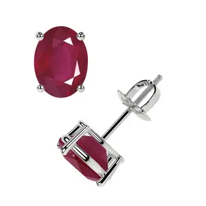Classic Four Prong Oval Cut Ruby Stud Earrings (1.30cttw)- ERB002-6X4-A
