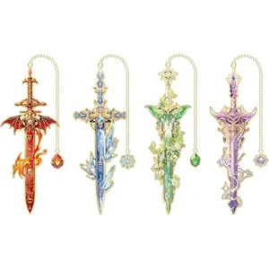 4 count Fantasy Sword Bookmarks for Books, Journals, Planners - Cool Metal Book Markers for Reading Women & Men,  Book Marks Gifts for Book Lovers, Reading Accessories for Students & Adults &