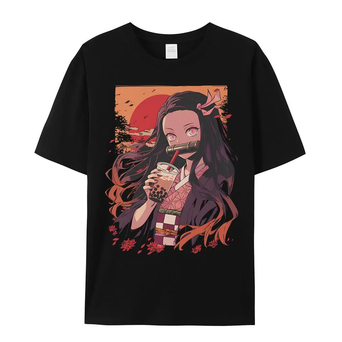 Men's Relaxed Fit T-Shirt, Nezuko Anime Graphic in 100% Cotton, Japanese Streetwear Style, Pre-Washed for Softness, Tshirt, Shortsleeve, Casual, Round Neck, Classic, Cold Wash, Childrens Day, Cute