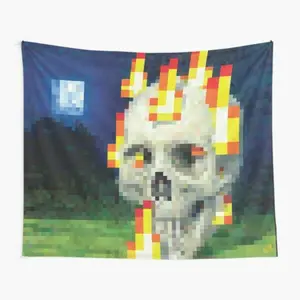 Skull in Flames Velvet Peach Tapestry, 60"x40" Decorative Wall Art - Teenage Bedroom Decor, Summervibe Home Decor Accessory
