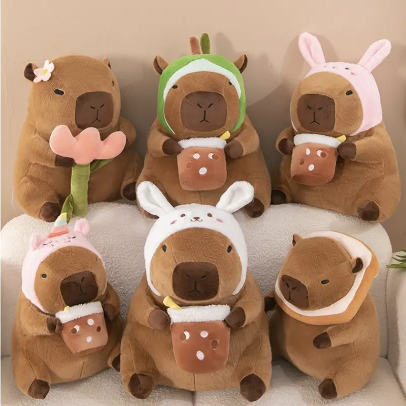 Capybara Plush Toy Simulation Capibara Cosplay Unicorn Dinosaur Dress Boba Bread Fruit Food Decor Birds Bubble Stuffed Animals