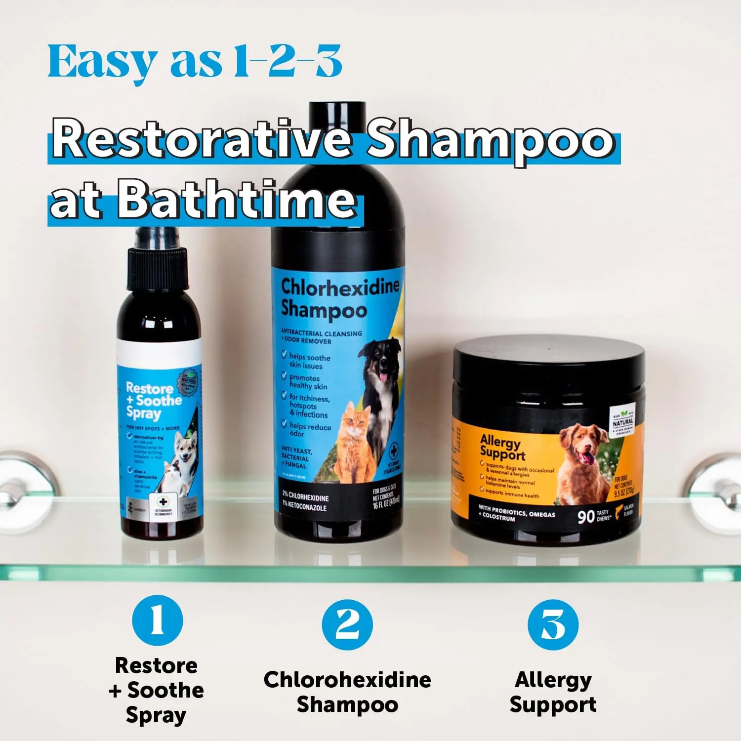 Chlorhexidine Cat & Dog Seasonal Itch Relief Shampoo, for Allergies, Itching, Skin and Coat Supplement, Helps Shedding, Hot Spots, Deodorizing Dog Shampoo & Grooming Supplies,16oz