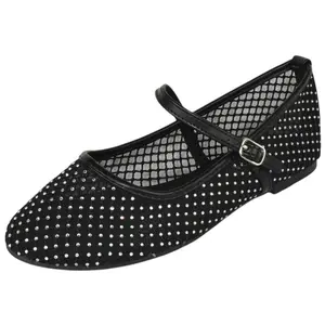 Black Rhinestone Mesh Ballet Flats