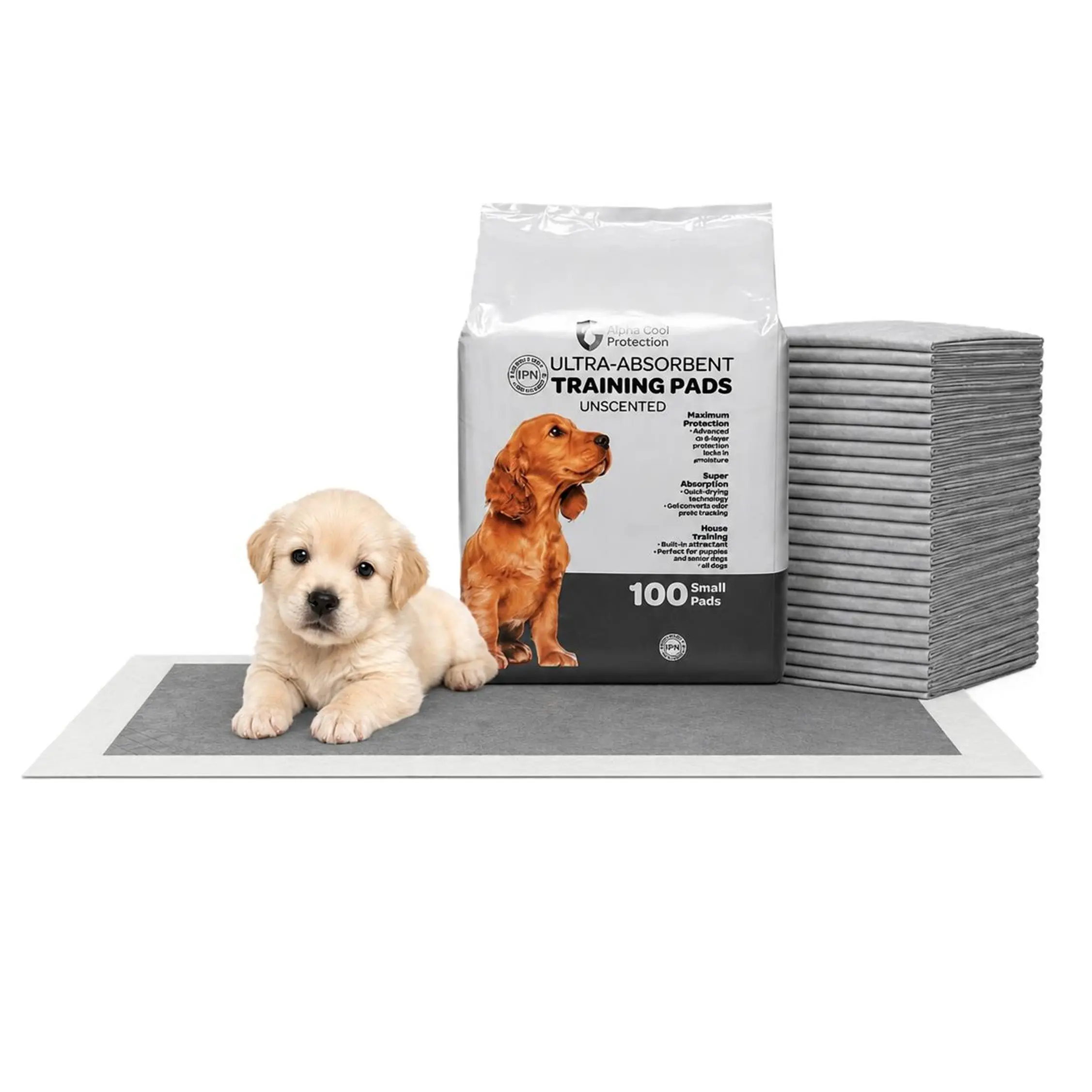 FPN Charcoal Puppy Pads - Unscented, 5-Layer Charcoal Layer, Odor-Control, Super Absorbent, Leak-Proof Disposable Pee Pads for Indoor Dogs - Larger Universal Coverage, Simplifies Cleanup (Also for Cats)
