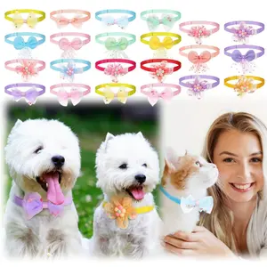 22PCS Dog Bow Tie Collar Adjustable Bowtie Flower Neck Tie for Medium Dog Cat Puppy Stylish for Pet Beauty Shows/ Daily Walking/ Playing Not Easy to Fade Out Fray Long Term Repeated Use