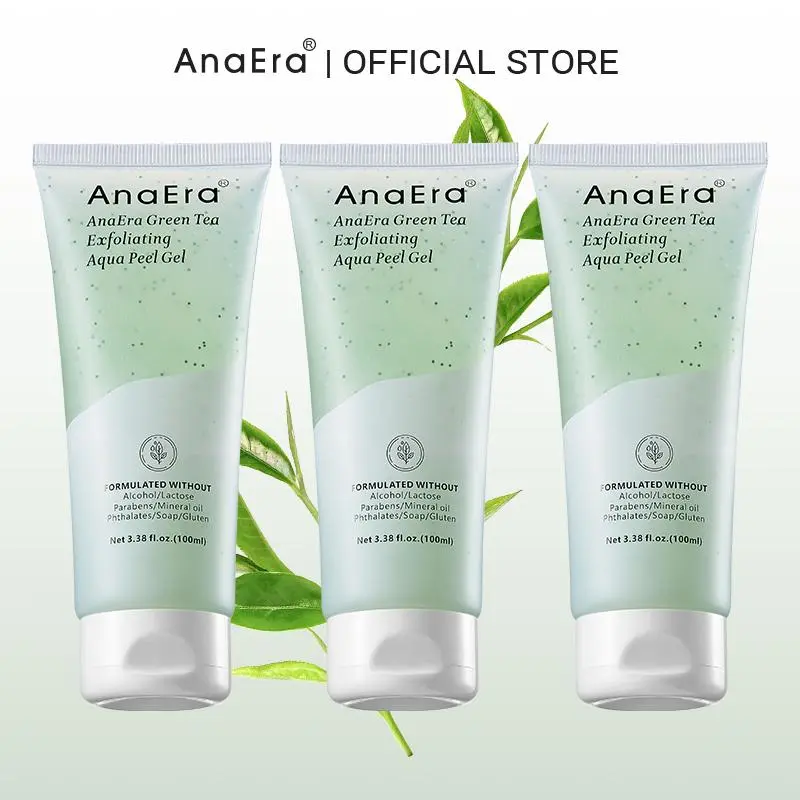 AnaEra Green Tea Mild Exfoliating Clear Gel with Aloe Vera & Witch Hazel, Gentle Facial Peeling Gel for Deep Cleansing, Hydrating, Nourishing and Soothing Skin, Removes Dead Skin and Impurities, Suitable for All Skin Types