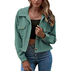 Women's Fashion Cropped Shacket Button Down Corduroy Shacket Jackets Casual Plaid Long Sleeve Crop Jackets TopsGift