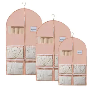 3pcs Hanging Dustproof Clothing Covers with Pockets, Breathable Coat Suit Storage Bags, Transparent Closet Organizer Bags