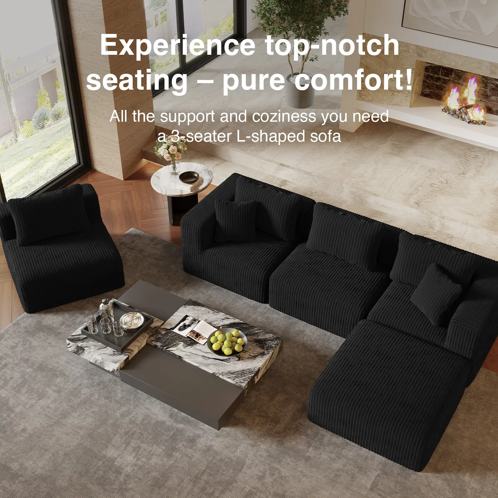 【4 Packages Shipping] Plush Corduroy Cloud Velvet Modular Couch with Chaise & Ottoman, No Assembly Required - L/U- Shaped Sectional Sofa Set with Flexible Configuration