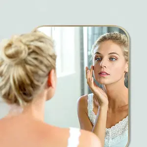 22x30 Inch Gold Bathroom Mirror, Brushed Brass Gold Metal Framed Rectangular Mirror with Rounded Corner, Bathroom Vanity Mirror for Bedroom or Living Room, Horizontal/Vertical