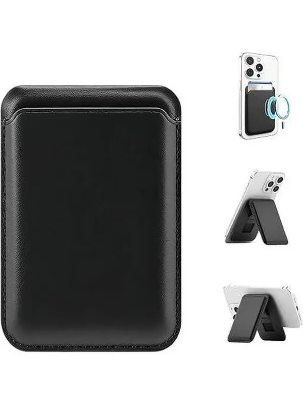 MagSafe Wallet, Card Holder Fit 1-2 Cards, Strong Magnetic Phone Stand with Angle Adjustment, Vegan Leather Phone Wallet for iPhone 17/16/15/14/13/12 Series, Orange Blank Brown White Pink