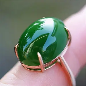 Top Natural Green Jade Ring For Women Lady Men Wealth Healing Gift Crystal 18x13mm Beads Stone Adjustable Ring Jewelry AAAAA