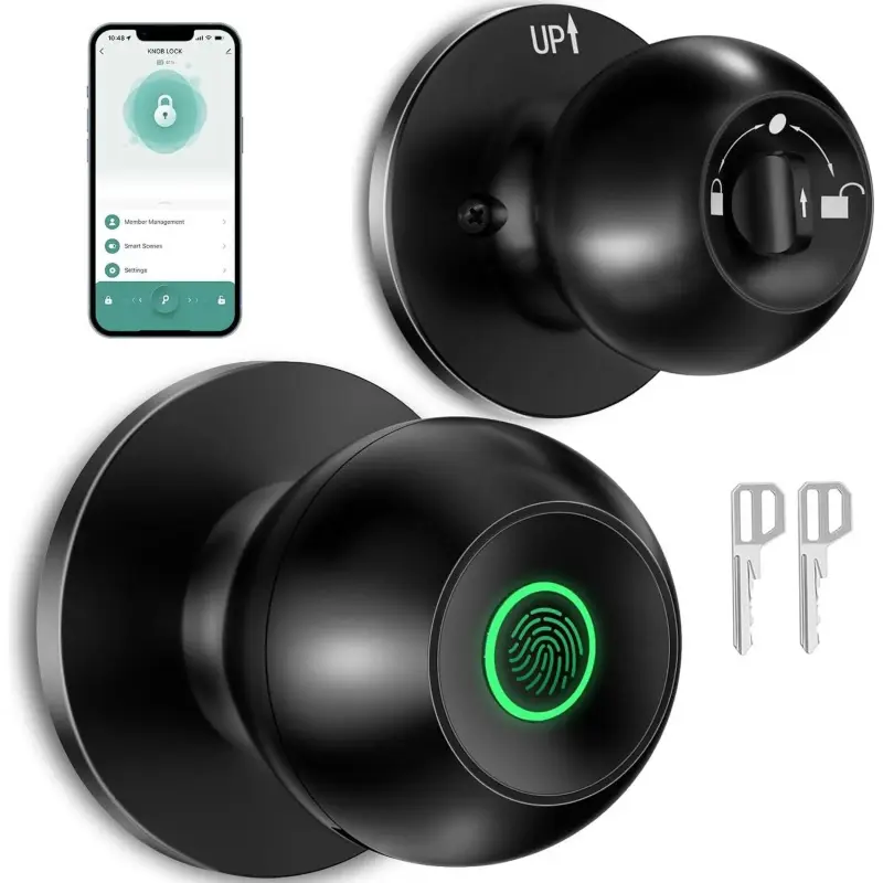 Fingerprint Door Lock,Door Knob, Biometric Door Lock Fingerprint Door knob with App Control Suitable for Bedroom,Utility Room,Apartments Offices,Hotels(Black) -.com