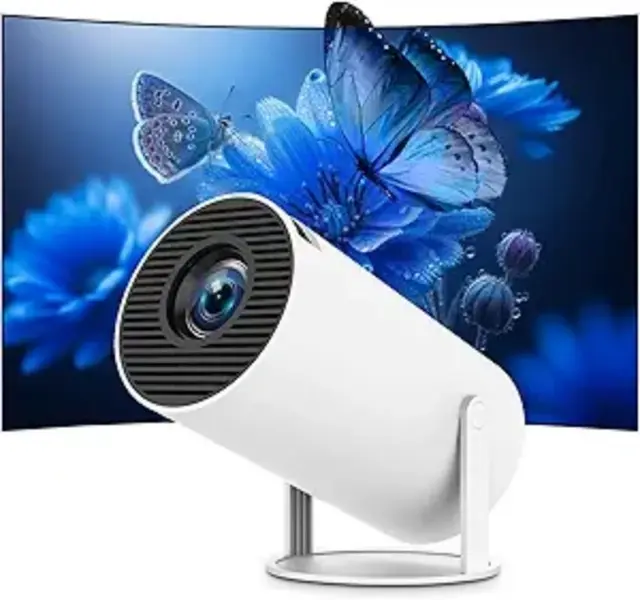 Smart HY300 Projector With Built-in Apps, Wifi Bluetooth 4K 1080P, Auto Keystone, Short Throw and 180 Adjustable, Mini Portable Outdoor Movie (White) Audio Automatic Connection Noise Wireless
