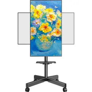 Rolling Mobile TV Cart for 23-60 Inch TVs, Rotating Floor TV Stand Compatible with The Frame TVs - 90° Landscape to Portrait, Height Adjustable TV Cart on Wheels,   400x400mm, MU1114-B