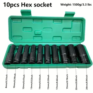 10pcs 1/2 Inch 8-24mm Power Socket Tool Impact Wrench Adapter Industrial Hand Tool Socket Set for Industrial Auto Repair