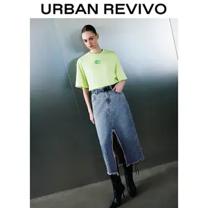 URBAN REVIVO Women's Trendy Split Denim Half Skirt UWV840158 Casual Outfit 2025 Women Clothing Girl Elegant Fashion Trendy and Versatile OOTD