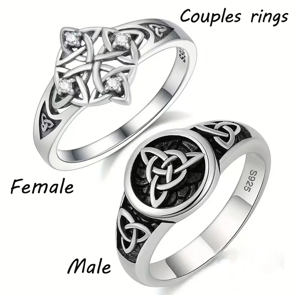Women's Stainless Steel Witch's Knot Celtic Trinity Knot Ring, 20mm x 22mm Mystic Protection Amulet Jewelry Gift, Wiccan Lucky Artificial Gemstone Ring, Stainless Steel Jewelry, Finger Jewelry