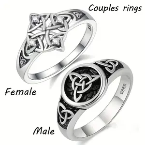 Witch's Knot Celtic Trinity Knot Ring for Women Stainless Steel Mystic Protection Amulet Jewelry Gift 20mm x 22mm Wiccan Lucky Ring