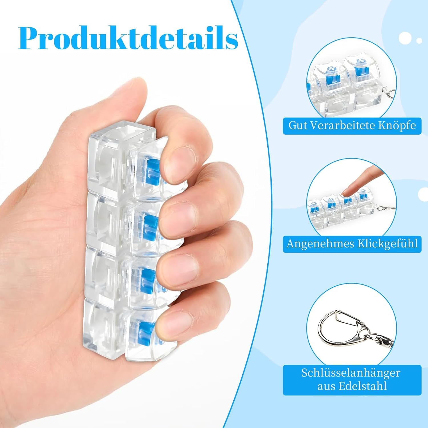 4-Key LED Mechanical Switch Fidget Keychain  Viral ASMR Clicker Toy for Gamers & Programmers