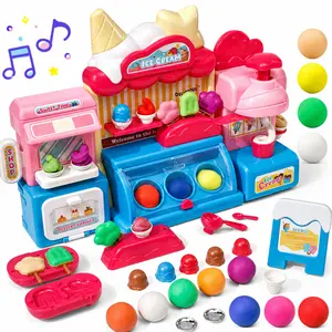 Ice Cream Clay Set for Kids, Pretend Ice Cream Maker & Popsicle Modeling Clay Toy with Molds, Music, Lights & Accessories, Creative DIY Craft Playset for Boys Girls