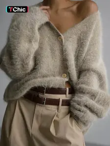 Women's Solid Button Front Cardigan, Casual Drop Shoulder Long Sleeve V Neck Cardigan for Fall & Winter, Fashion Women's Knit Clothing for Daily Wear, Womenswear