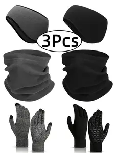 Winter Fleece Puffy Fluffy Anti-Freeze Warm Windproof Ear Warmer Neck Warmer Scarf Gloves Set, Plush Cold Protection Accessory, Cozy and Stylish Winter Wear Accessories Set