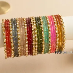 26pc Raindrop Glass Bangles Set | Indian Bridal Jewelry with Gold Detail