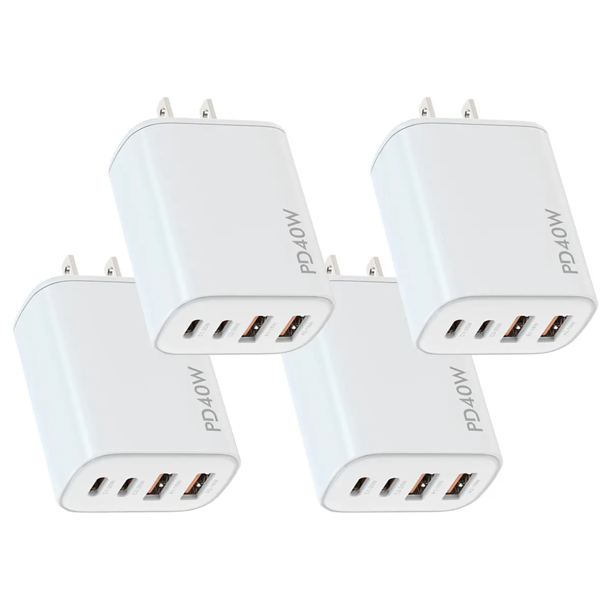 4-in-1 Multi-Port Portable faster Charger, 40W 2 USB-C + 2 USB-A PD 3.0 Multi-Port Charging Cube, US Standard Power Adapter,  USB-A and 2 Type-C output ports, compatible for iPhone 17/16/15/14/13/12/11, Galaxy S26/S25/S24/S23, LG, Pixel, tablets Mobile P