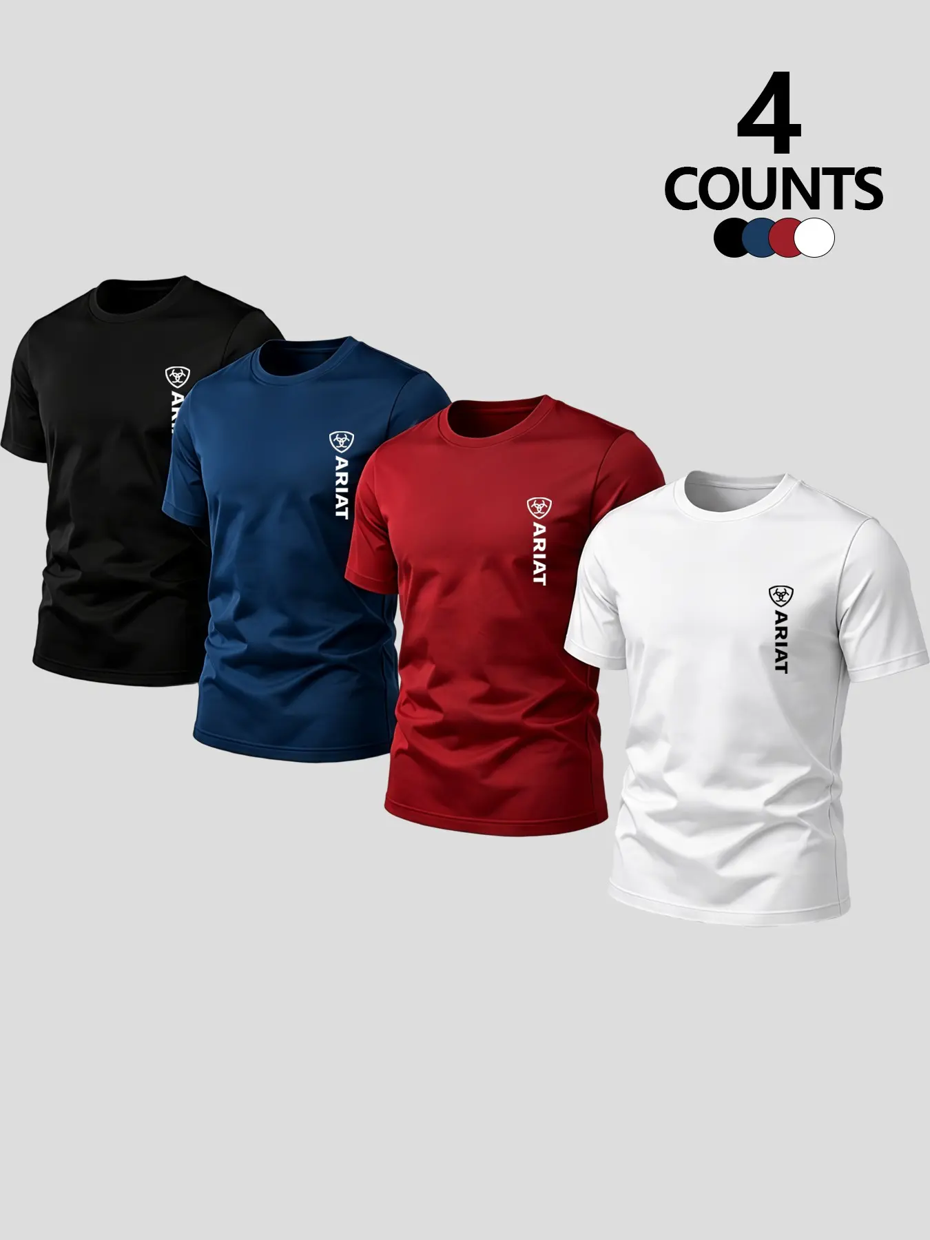Summer American Vertical Shield Print Short Sleeve T-Shirt, Western Cowboy Outdoor Lover Style, Adult Daily Streetwear, Multiple Colors Available