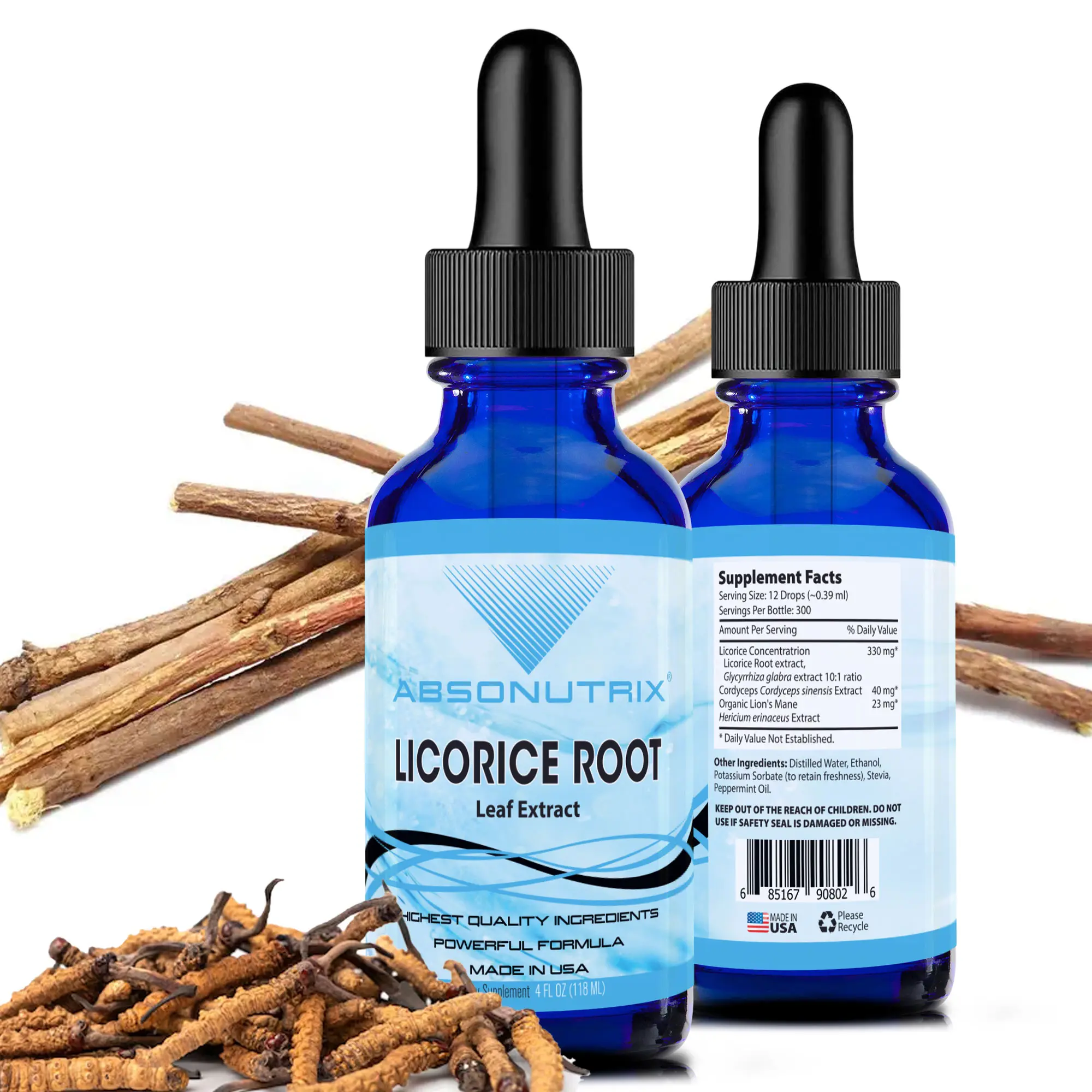 Absonutrix Licorice Root Dietary Supplement, 330 mg, 4 Oz Liquid, 300 Servings, Made in USA, Quick Absorption, Non-GMO, GMP-Certified, Cruelty-Free, Supports Digestive Health