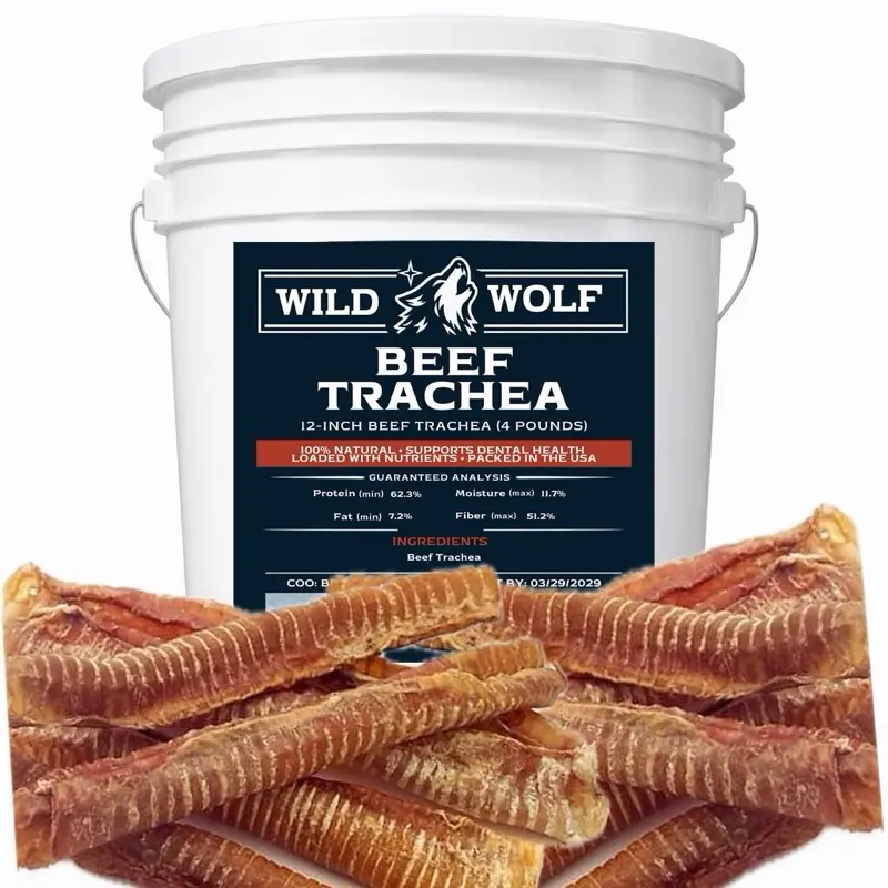 10-12” Beef Trachea Bucket (4 lbs) 100% Natural Dog Chew Treats - Single-Ingredient Training Treats