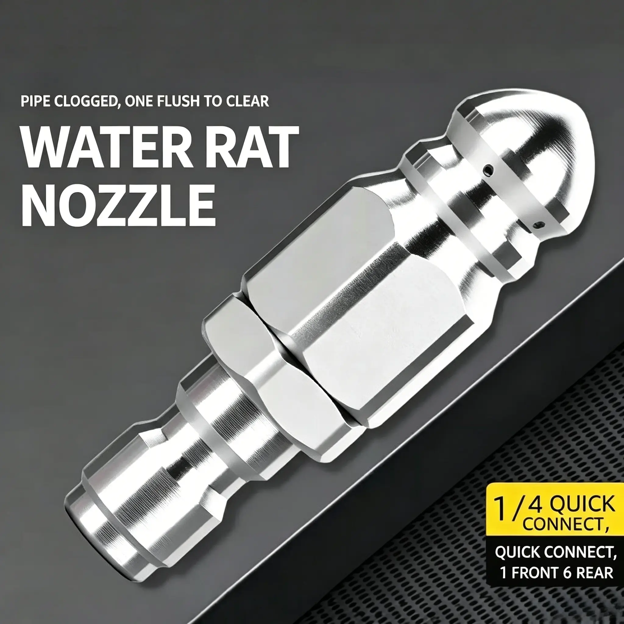 Washer Sewer Jetter Nozzle with Stainless Steel, Mini Compact Durable Sewer Jet Nozzle,Pressure Drain Jetter Hose Nozzle,1/4'' Quickly Connector, 5000 PSI
