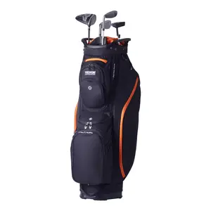 VEVOR Golf Cart Bag with 14 Way Organizer Divider Top, 36” 13 Pockets Premium Cart Bag, Durable Golf Bags with Handles & Dust Cover & Detachable Straps for Men & Women, Black & Orange