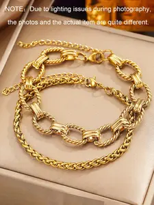 Stainless Steel Figaro & Cuban Chain Bracelets Set, Matching Bracelets, Unisex Casual Design, Non-Tarnish, Perfect Gift for All Seasons, Twisted Chain Bracelet, High Quality Bracelet
