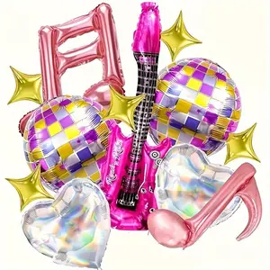 10 Pcs 22 Inch 4D Disco Foil Balloons Set, Vibrant Dazzling Celebration Retro 80s 90s Hip Hop Music Theme Party Decorations, Graduation, Weddings, Birthdays, Backdrops