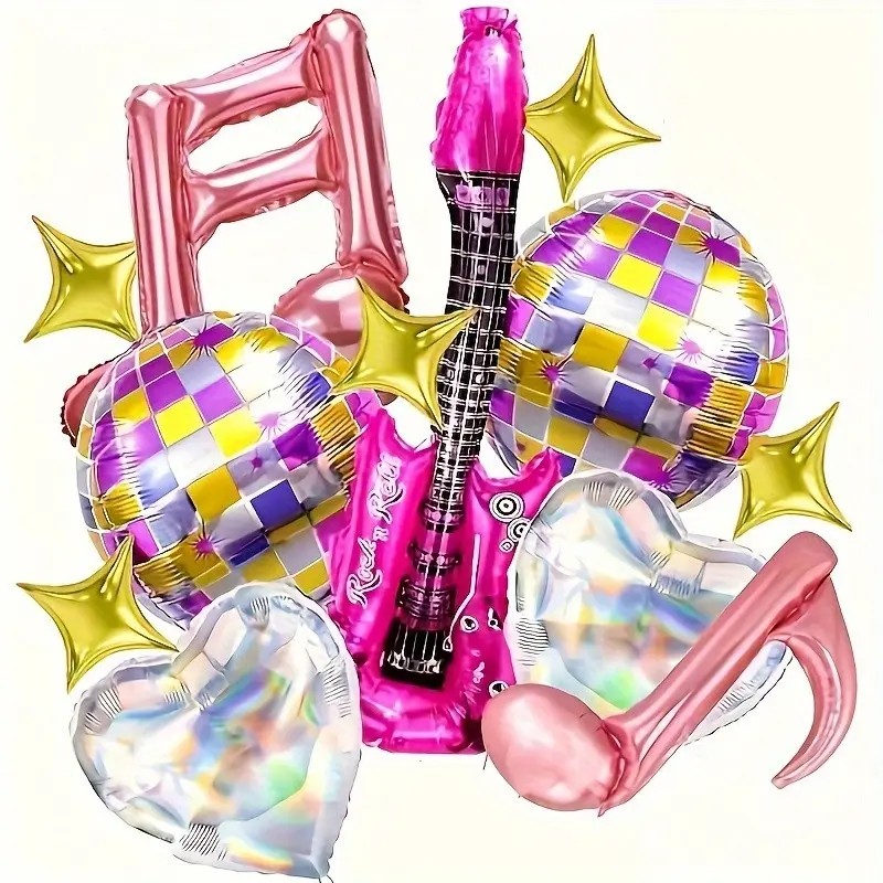 10 Pcs 22 Inch 4D Disco Foil Balloons Set, Durable Vibrant Dazzling Celebration Retro 80s 90s Hip Hop Music Theme Party Decorations, Event Decor, Graduation, Weddings, Birthdays, Backdrops, Choking Hazard